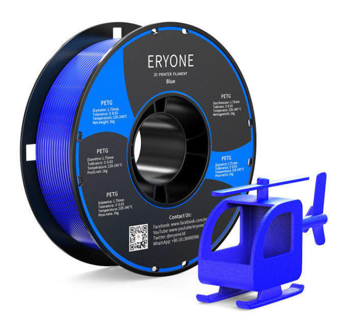 Філамент ERYONE PETG для 3D-принтера 1,75 мм, допуск 0,03 мм, 1 кг - синій