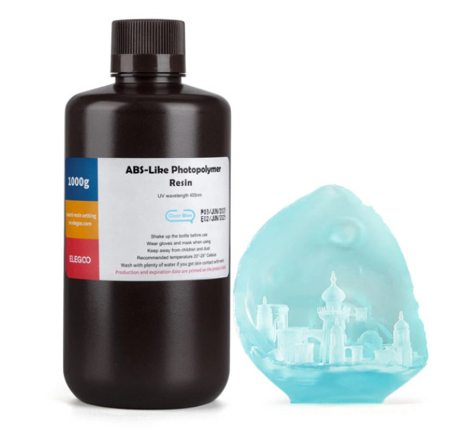 Фотополімерна смола для 3D принтера ELEGOO ABS-Like resin 1000G Clear Blue
