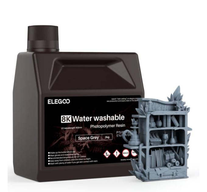 Фотополімерна смола для 3D принтера ELEGOO Water Washable Resin 8k 2КG Space Grey
