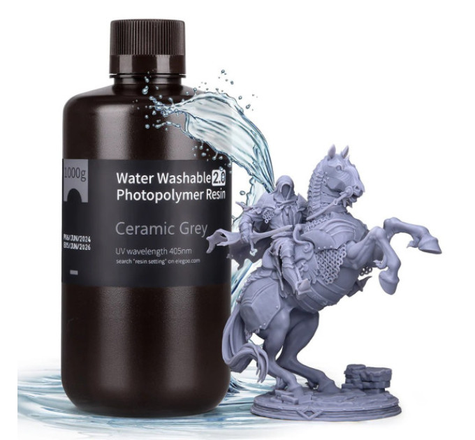Фотополімерна смола для 3D принтера ELEGOO Water Washable Resin V2.0 1000G Ceramic Grey