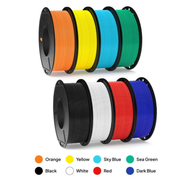 Набір філаментів ELEGOO Black/White/Red/Dark Blue/Orange/Yellow/Sky Blue/ Green 250x8 (50.203.0510)