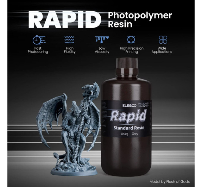 Фотополімерна смола для 3D принтера ELEGOO Rapid Standard Resin 1000G Grey