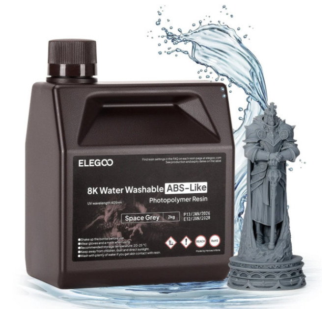 Фотополімерна смола для 3D принтера ELEGOO Water Washable ABS-Like Resin 8k 2000G Space Grey