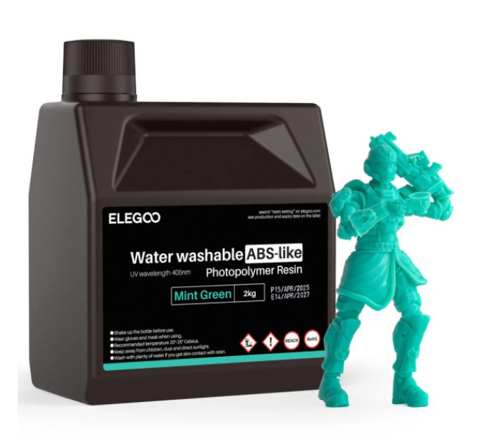Фотополімерна смола для 3D принтера ELEGOO Water Washable ABS-Like Resin 2000G Mint Green