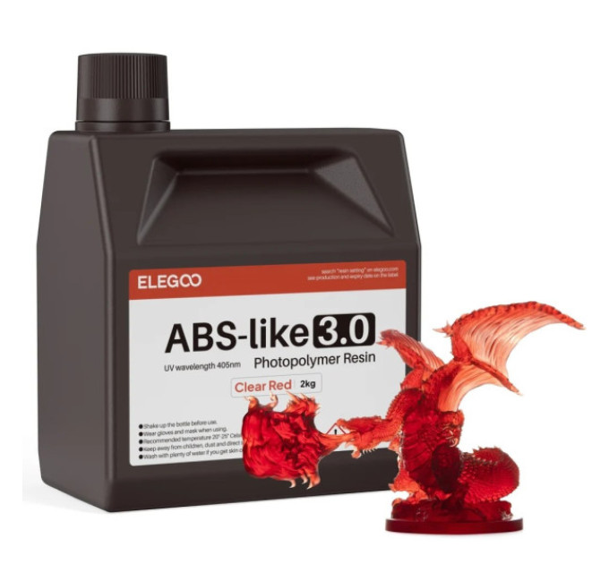 Фотополімерна смола для 3D принтера ELEGOO ABS-Like 3.0 resin 2000G Clear Red