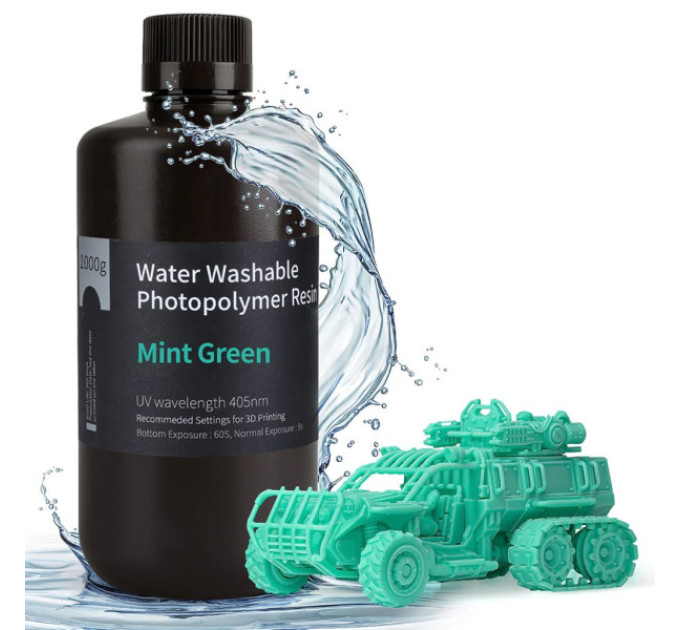 Фотополімерна смола для 3D принтера ELEGOO Water Washable Resin 1000G Mint Green