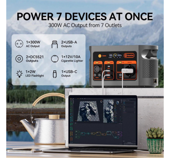 Зарядна станція Flashfish E103 потужністю 300 Вт, акумулятор LiFePO4 ємністю 179,2 Вт·год