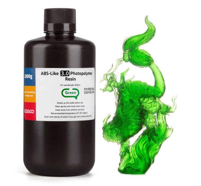 Фотополімерна смола для 3D принтера ELEGOO ABS-Like 3.0 resin 1000G Clear Green