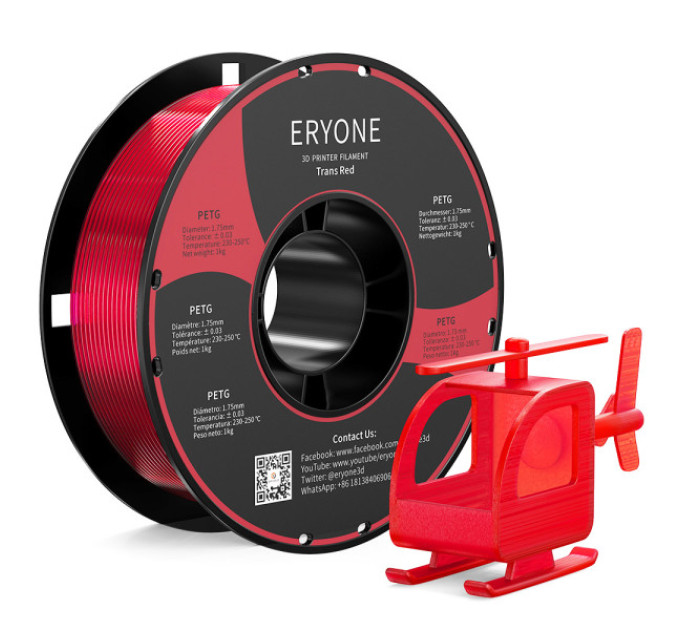 Філамент ERYONE PETG 1 кг - прозоро-червоний