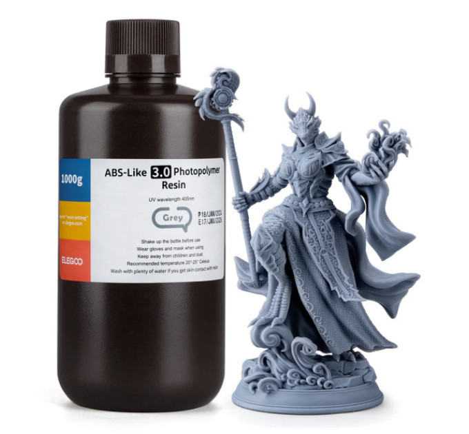 Фотополімерна смола для 3D принтера ELEGOO ABS-Like 3.0 resin 1000G Grey