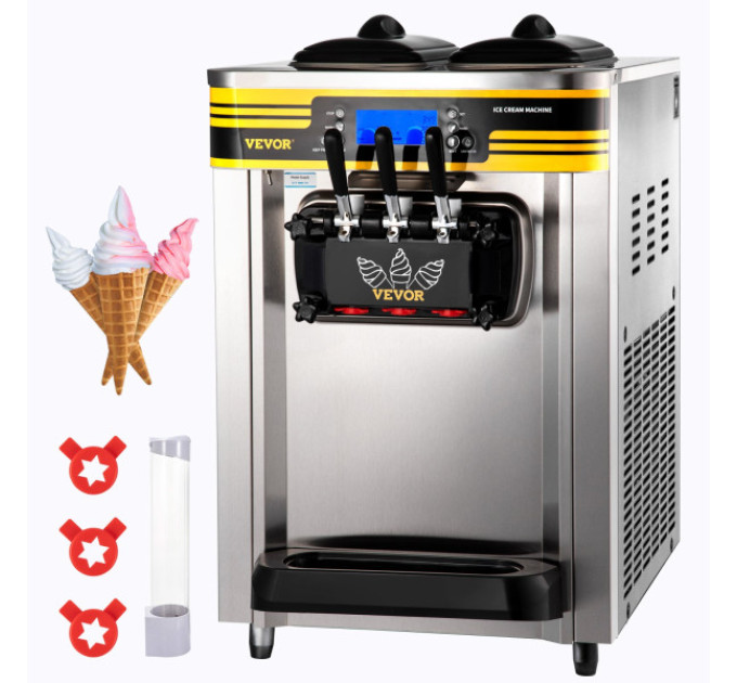  Комерційна машина для м'якого морозива VEVOR BJH288SR2JB-Y  2350 Вт, 22-30 л/год, 3 смаки