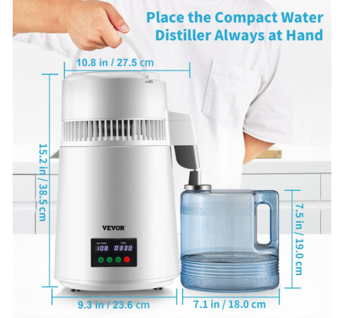Дистилятор чистої  води VEVOR YMK40208 4 л Білий