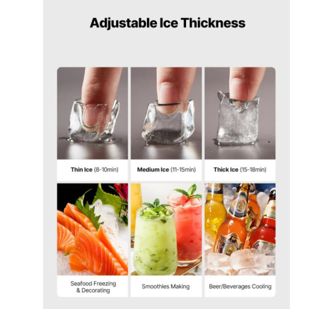 Льодогенератор Vevor 205 кг/день із самоочищенням (верх)