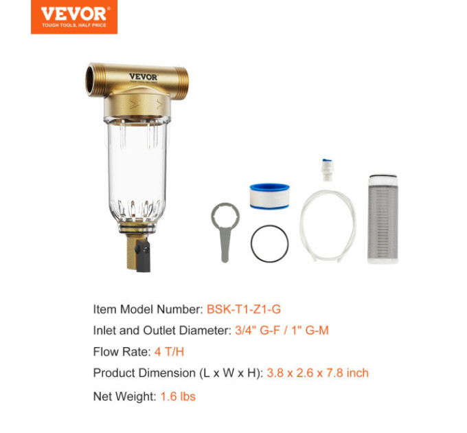 Осадовий фільтр для свердловини VEVOR Spin Down Filter BSK-T1-Z1-G , 3/4