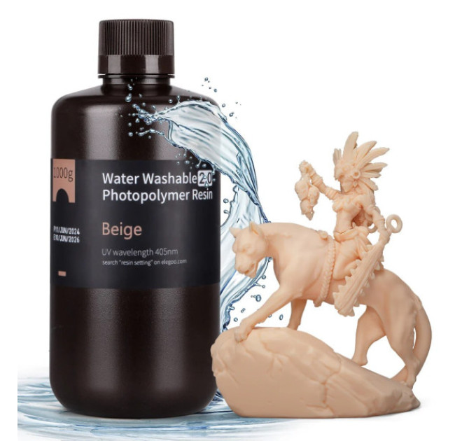 Фотополімерна смола для 3D принтера ELEGOO Water Washable Resin V2.0 1000G Beige