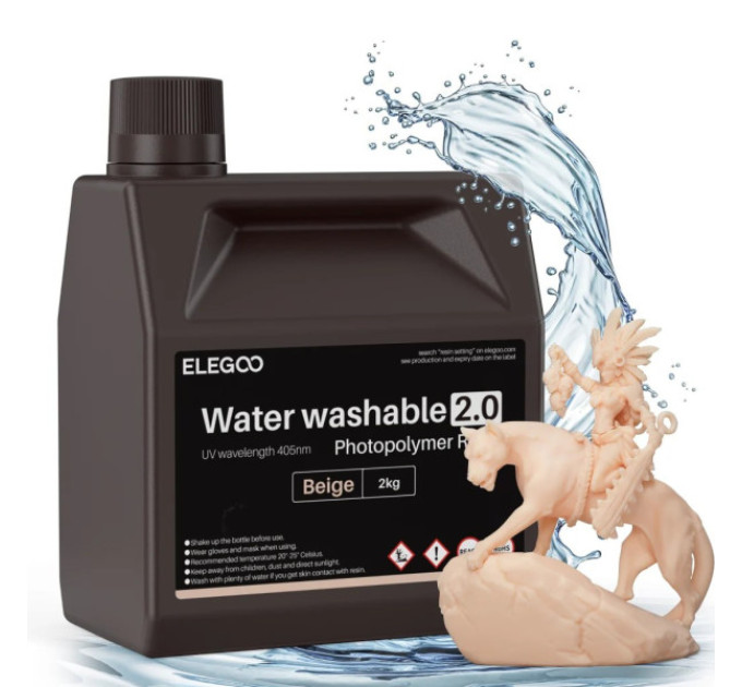 Фотополімерна смола для 3D принтера ELEGOO Water Washable Resin V2.0 2000G Beige