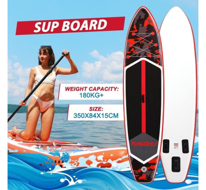 Дошка для веслування стоячи FunWater SUPFW32A 350*84*15 см Червона/чорна