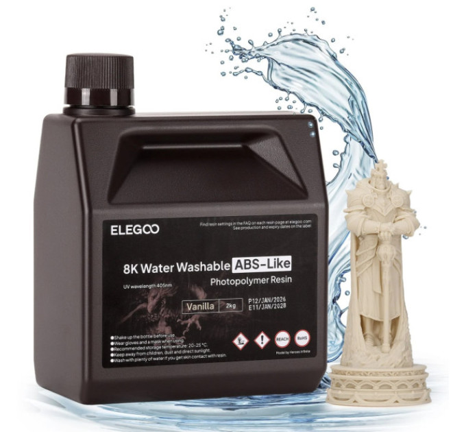Фотополімерна смола для 3D принтера ELEGOO Water Washable ABS-Like Resin 8k 2000G Vanilla