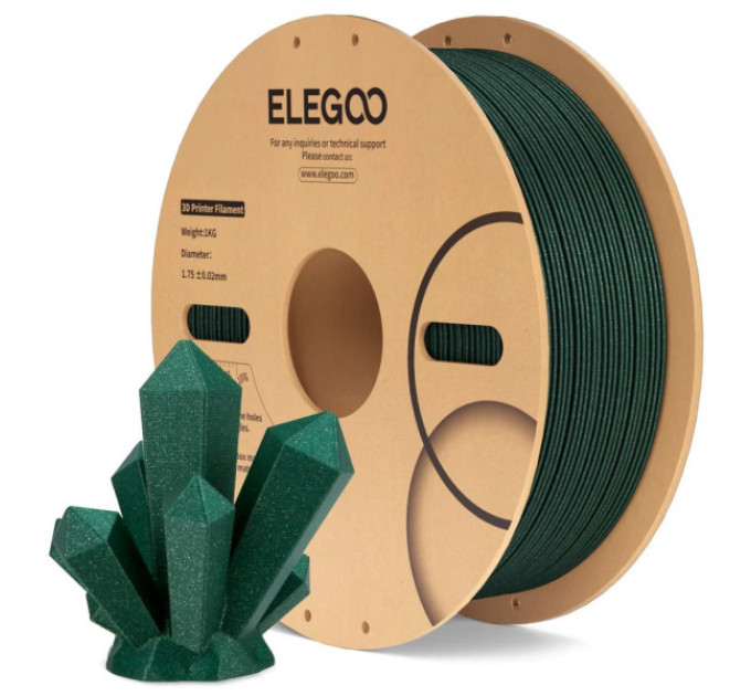 Філамент ELEGOO PLA Sparkle Green 1.75mm, екологічна паперова котушка, 1kg (50.203.0535)