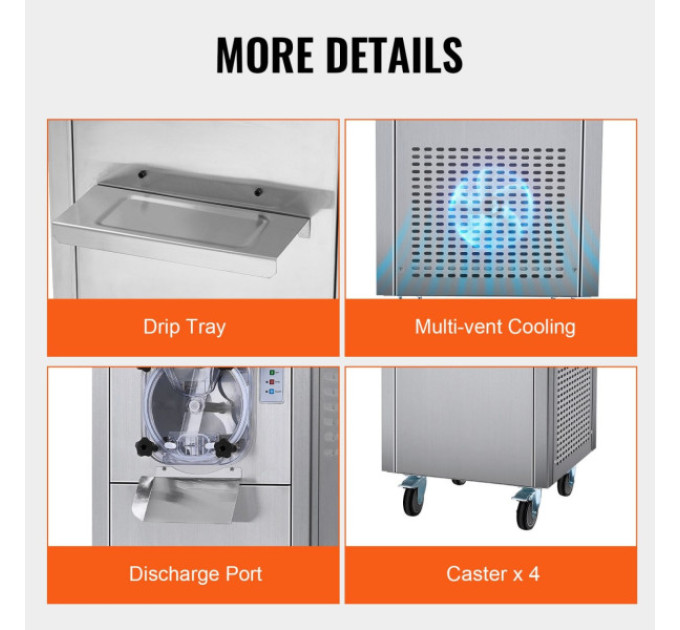 Комерційна машина для морозива VEVOR BQL-128YH, продуктивність 18 л/год