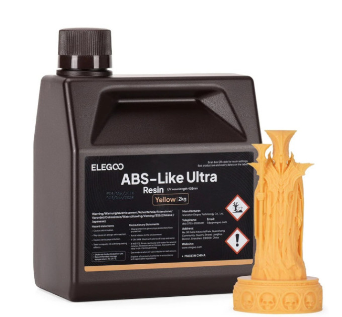 Фотополімерна смола для 3D принтера ELEGOO ABS-Like Ultra Resin 2000G Yellow
