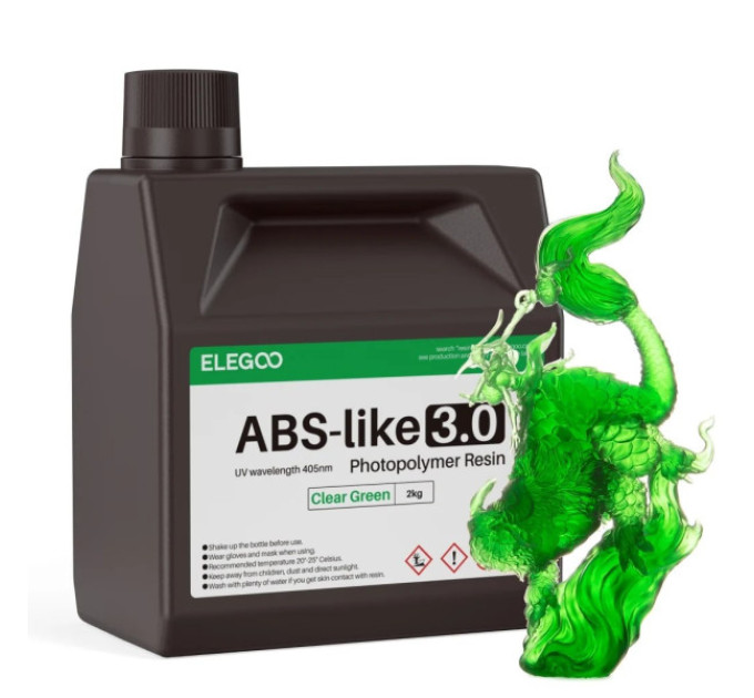 Фотополімерна смола для 3D принтера ELEGOO ABS-Like 3.0 resin 2000G Clear Green