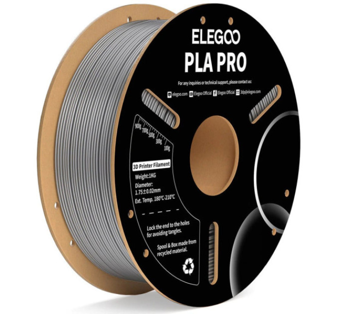 Філамент ELEGOO PLA Pro Silver 1.75mm , екологічна паперова котушка, 1kg (50.203.0197)