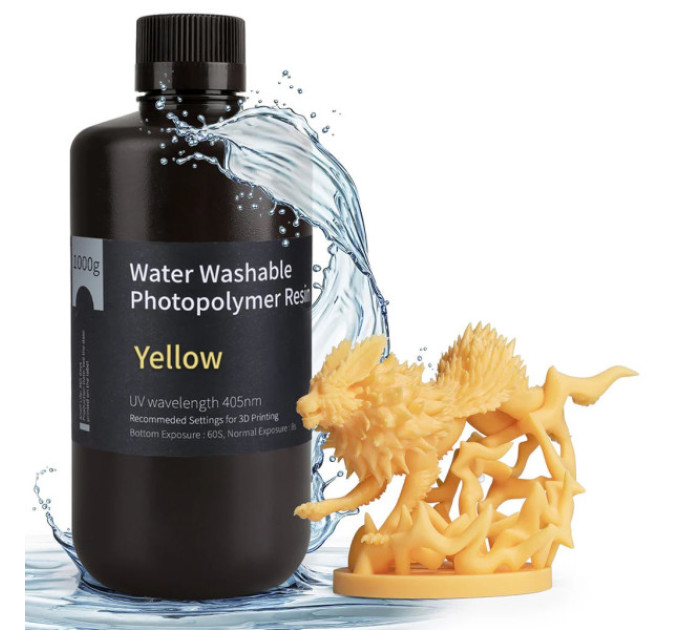 Фотополімерна смола для 3D принтера ELEGOO Water Washable Resin 1000G Yellow
