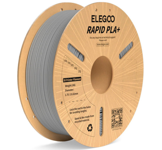 Філамент ELEGOO RAPID PLA+ Grey 1.75mm , екологічна паперова котушка, 1kg (50.203.0116)