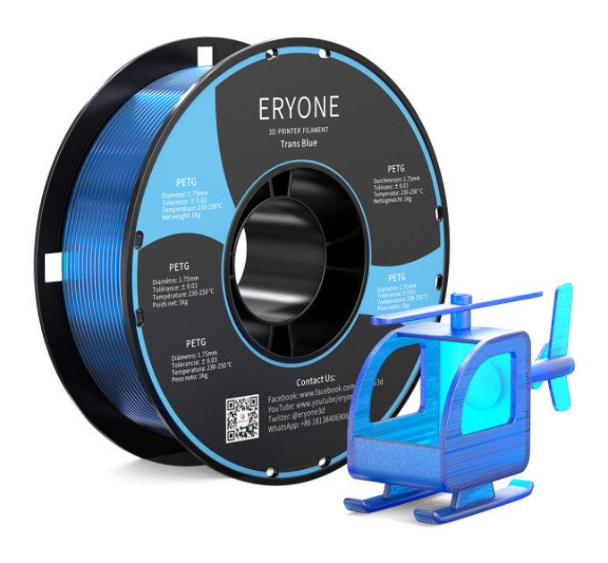 Філамент ERYONE PETG 1 кг - прозоро-блакитний