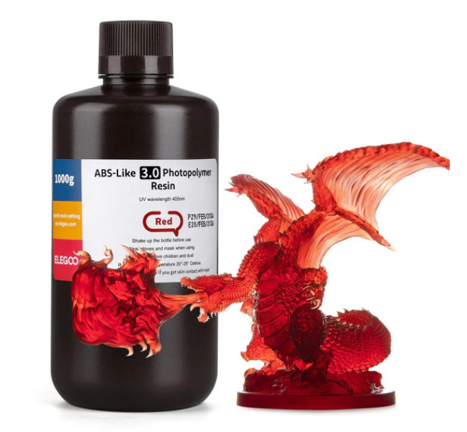 Фотополімерна смола для 3D принтера ELEGOO ABS-Like 3.0 resin 1000G Clear Red