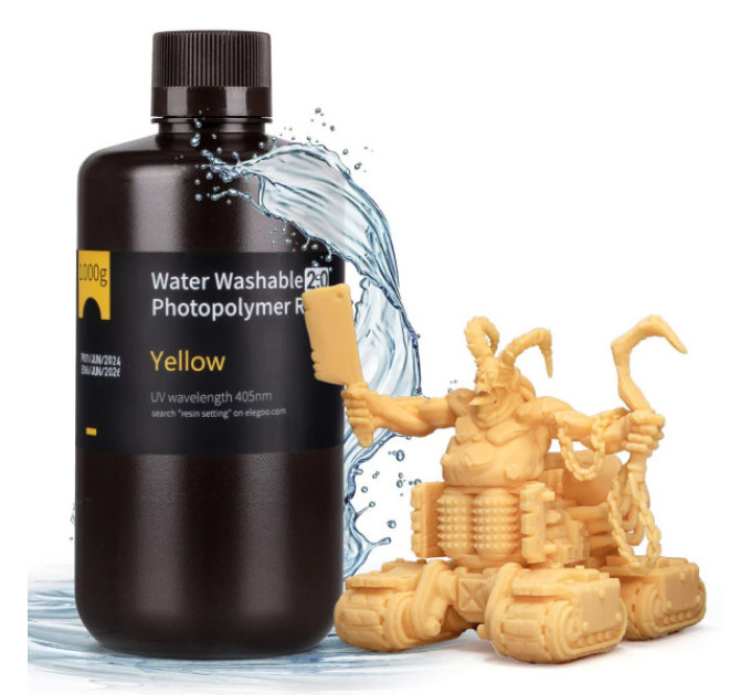 Фотополімерна смола для 3D принтера ELEGOO Water Washable Resin V2.0 1000G Yellow