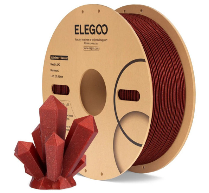 Філамент ELEGOO PLA Sparkle Red 1.75mm, екологічна паперова котушка, 1kg (50.203.0536)