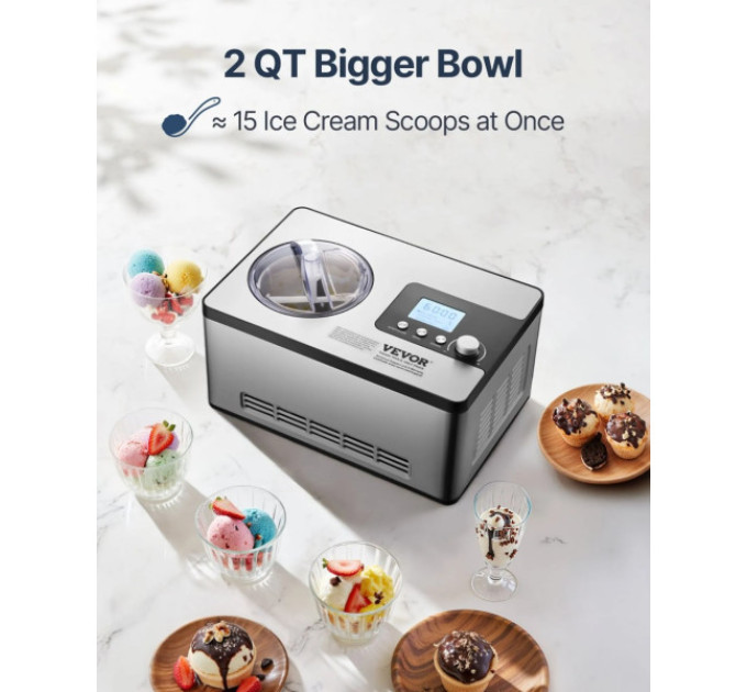 Компресорна машина для морозива VEVOR ICE2032-UL 2 л, 180 Вт 