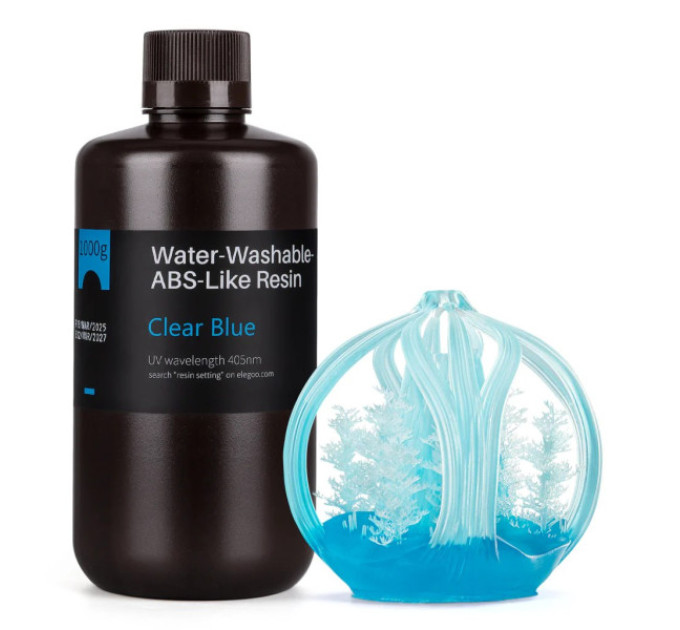 Фотополімерна смола для 3D принтера ELEGOO Water Washable ABS-Like Resin 1000G Clear Blue