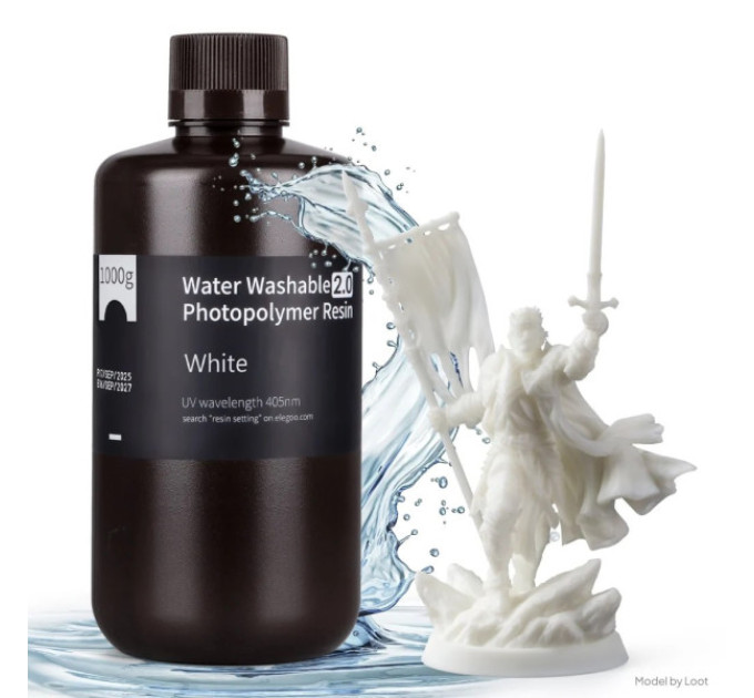 Фотополімерна смола для 3D принтера ELEGOO Water Washable Resin V2.0 1000G White