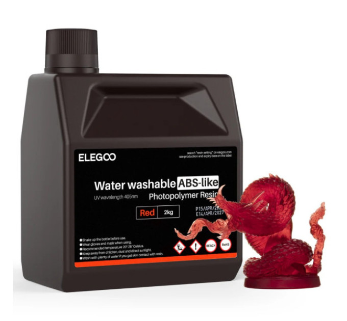 Фотополімерна смола для 3D принтера ELEGOO Water Washable ABS-Like Resin 2000G Red