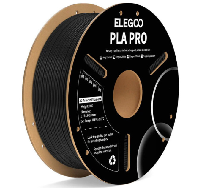 Філамент ELEGOO PLA Pro Black 1.75mm , екологічна паперова котушка, 1kg (50.203.0188)