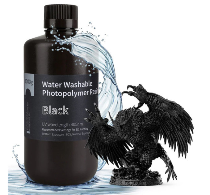 Фотополімерна смола для 3D принтера ELEGOO Water Washable Resin 1000G Black