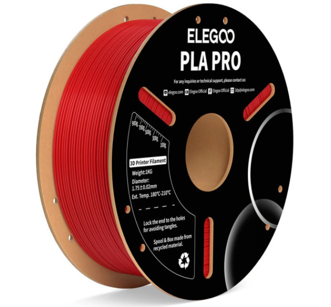 Філамент ELEGOO PLA Pro True Red 1.75mm , екологічна паперова котушка, 1kg (50.203.0788)