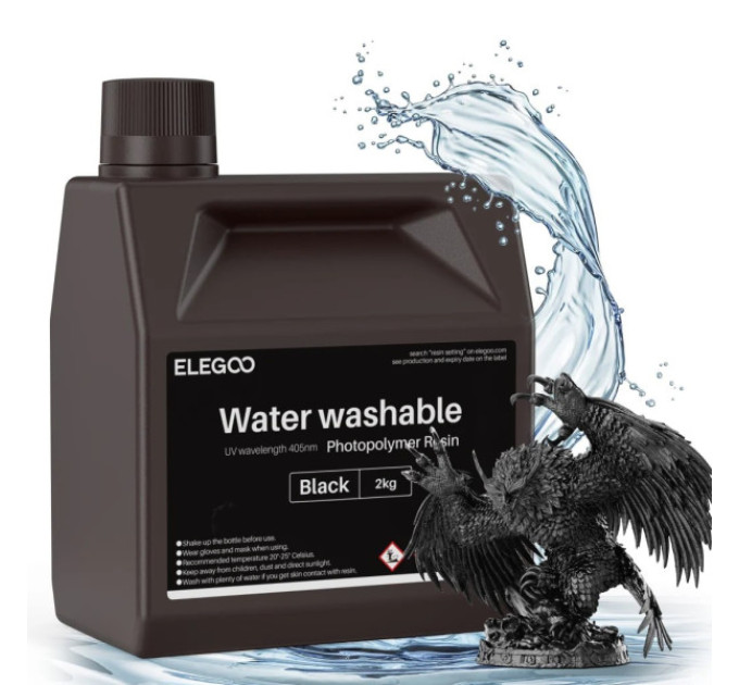 Фотополімерна смола для 3D принтера ELEGOO Water Washable Resin 2000G Black