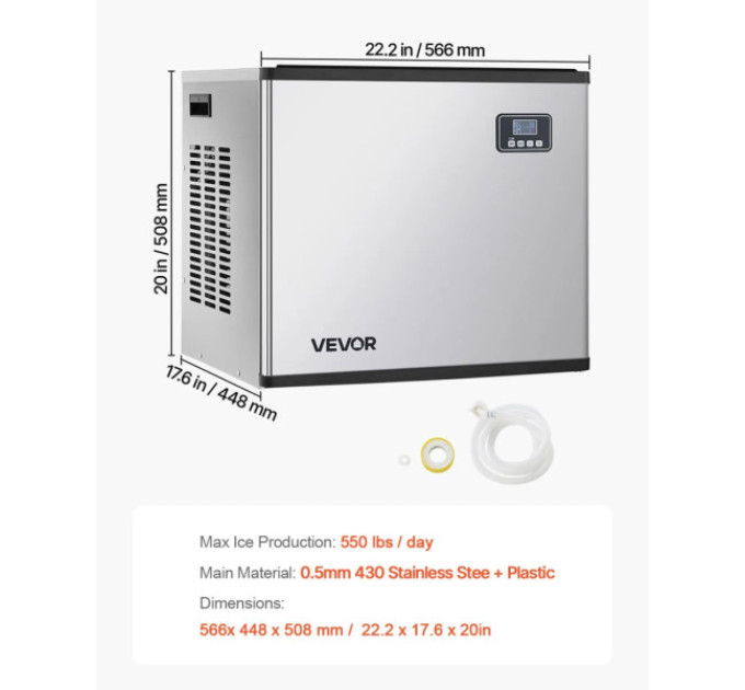 Льодогенератор Vevor 249,5 кг/день із самоочищенням (верх)