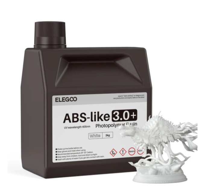 Фотополімерна смола для 3D принтера ELEGOO ABS-Like Resin V3.0+ 2000G White