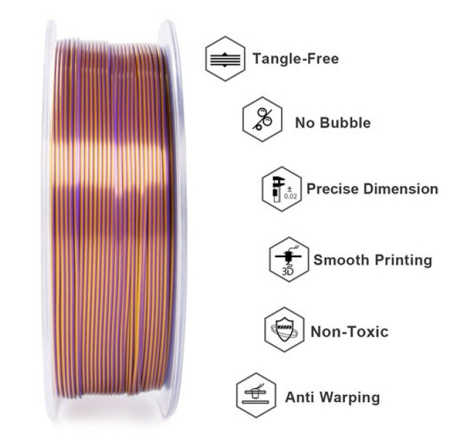PLA-філамент Geeetech Dual Color Silk 1 кг - золотий та фіолетовий