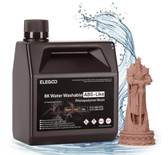 Фотополімерна смола для 3D принтера ELEGOO Water Washable ABS-Like Resin 8k 2000G Red Clay