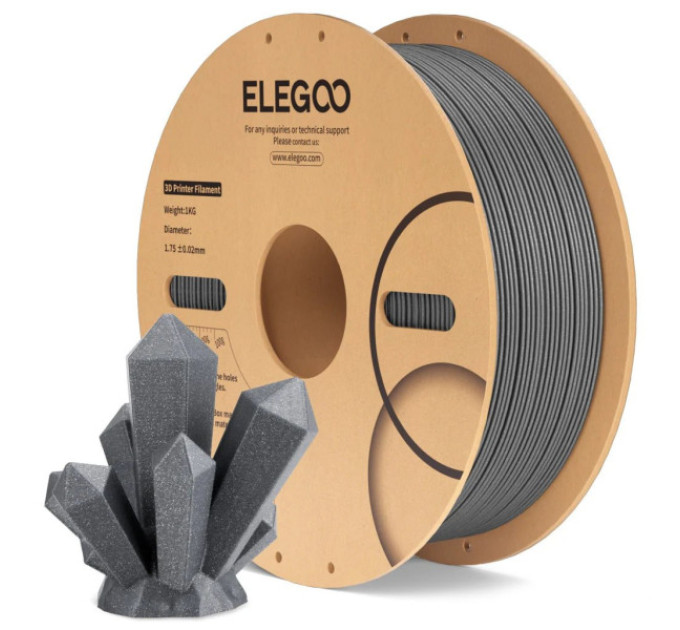 Філамент ELEGOO PLA Sparkle Dark Grey 1.75mm, екологічна паперова котушка, 1kg (50.203.0537)