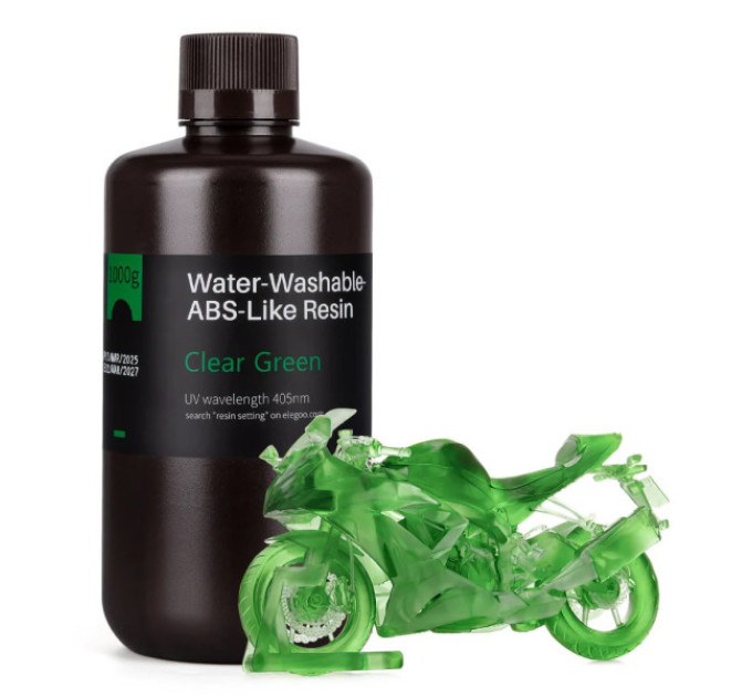 Фотополімерна смола для 3D принтера ELEGOO Water Washable ABS-Like Resin 1000G Clear Green