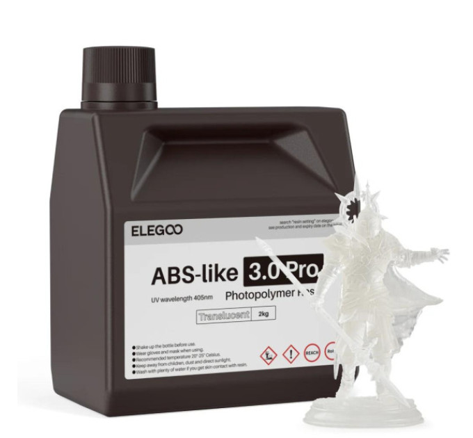 Фотополімерна смола для 3D принтера ELEGOO ABS-Like 3.0 pro resin 2000G Translucent