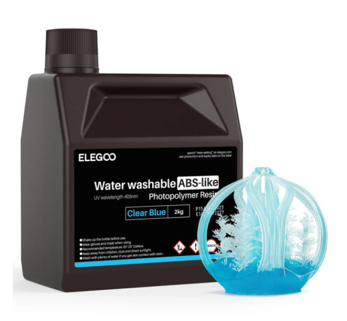 Фотополімерна смола для 3D принтера ELEGOO Water Washable ABS-Like Resin 2000G Clear Blue