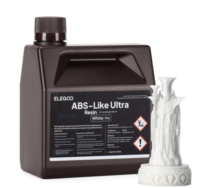 Фотополімерна смола для 3D принтера ELEGOO ABS-Like Ultra Resin 2000G White